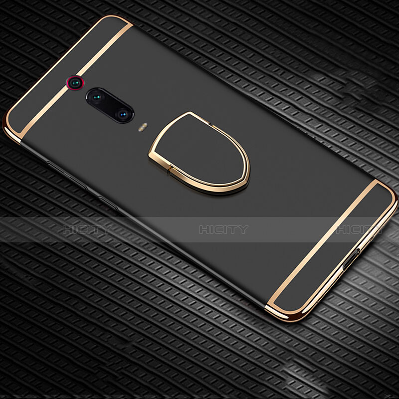 Custodia Lusso Metallo Laterale e Plastica Cover con Anello Supporto T01 per Xiaomi Redmi K20 Nero
