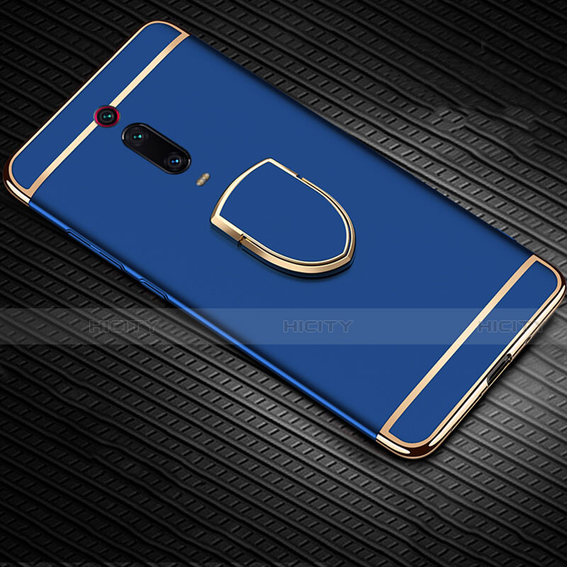 Custodia Lusso Metallo Laterale e Plastica Cover con Anello Supporto T01 per Xiaomi Redmi K20 Pro Blu