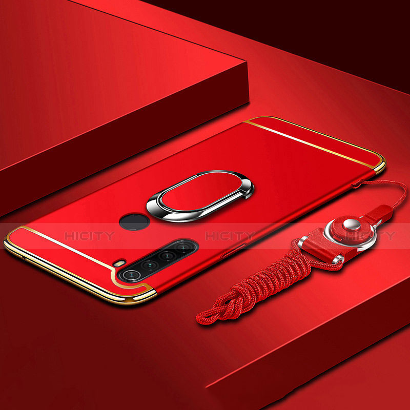 Custodia Lusso Metallo Laterale e Plastica Cover con Anello Supporto T01 per Xiaomi Redmi Note 8 (2021)
