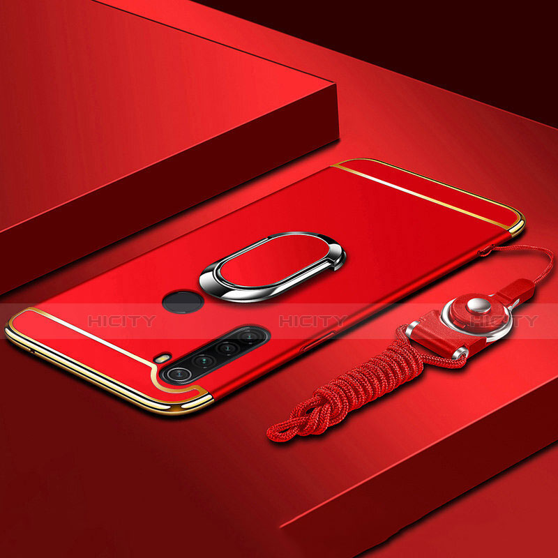 Custodia Lusso Metallo Laterale e Plastica Cover con Anello Supporto T01 per Xiaomi Redmi Note 8 Rosso