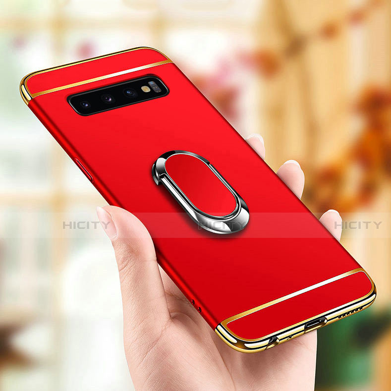 Custodia Lusso Metallo Laterale e Plastica Cover con Anello Supporto T02 per Samsung Galaxy S10