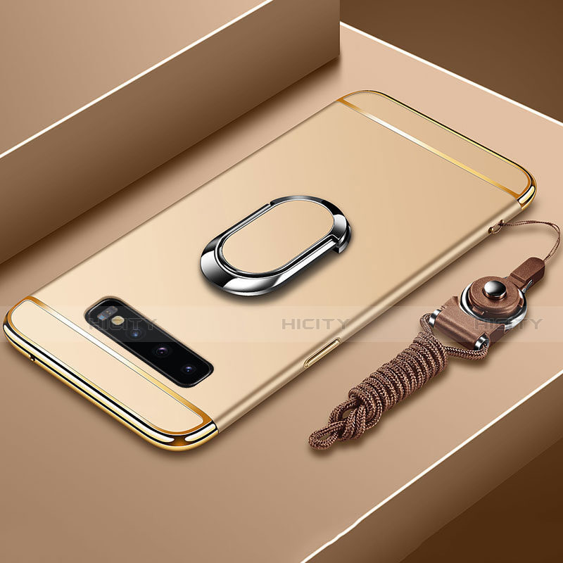 Custodia Lusso Metallo Laterale e Plastica Cover con Anello Supporto T02 per Samsung Galaxy S10 5G Oro