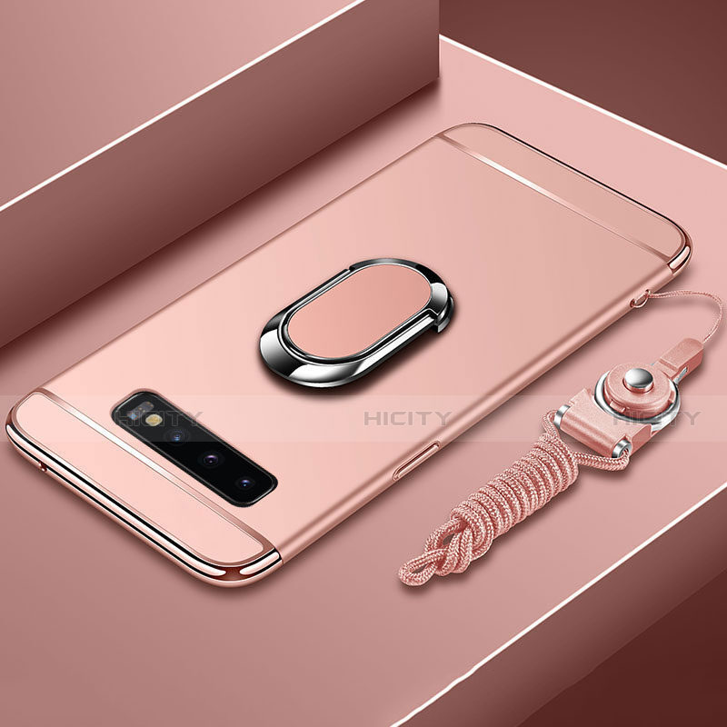 Custodia Lusso Metallo Laterale e Plastica Cover con Anello Supporto T02 per Samsung Galaxy S10 5G Oro Rosa