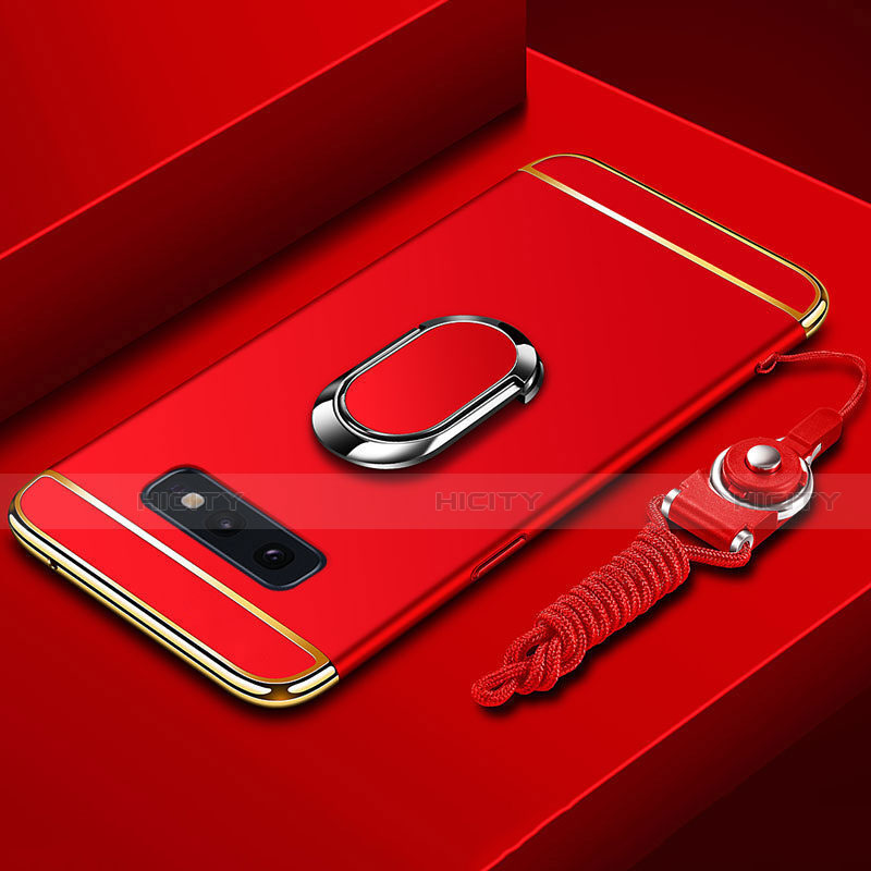 Custodia Lusso Metallo Laterale e Plastica Cover con Anello Supporto T02 per Samsung Galaxy S10e Rosso