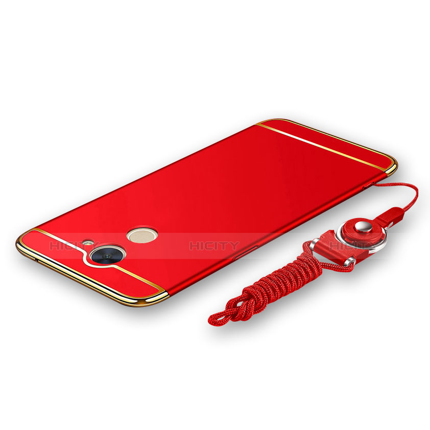 Custodia Lusso Metallo Laterale e Plastica Cover con Cordoncino per Huawei Enjoy 7 Plus Rosso