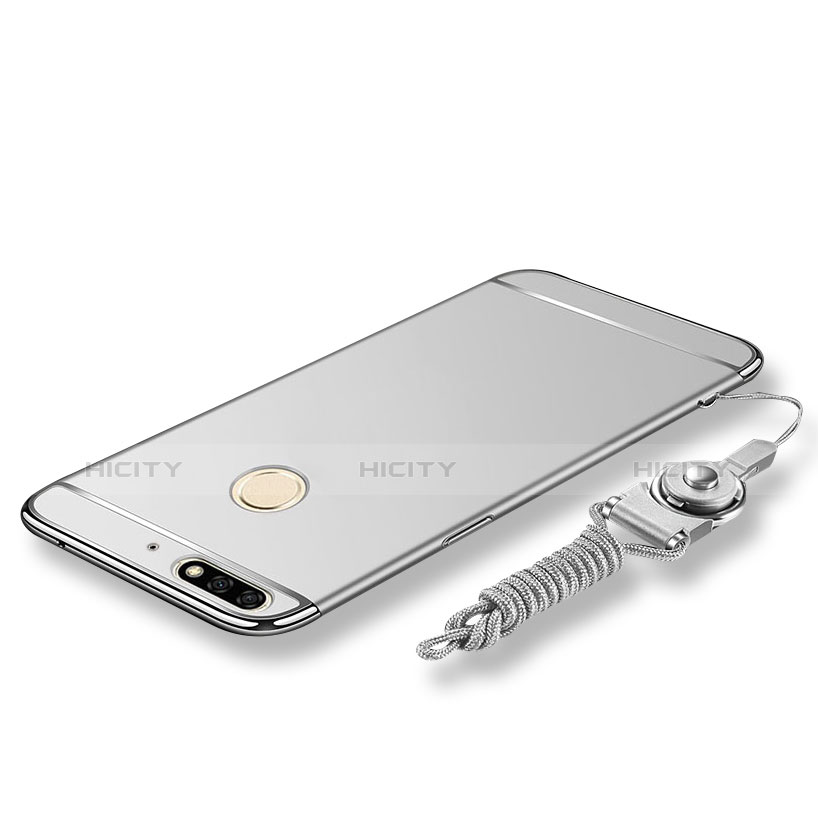 Custodia Lusso Metallo Laterale e Plastica Cover con Cordoncino per Huawei Enjoy 8 Argento