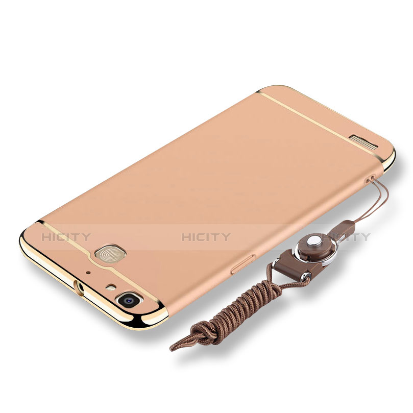 Custodia Lusso Metallo Laterale e Plastica Cover con Cordoncino per Huawei G8 Mini Oro