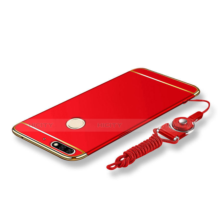 Custodia Lusso Metallo Laterale e Plastica Cover con Cordoncino per Huawei Honor 7C Rosso