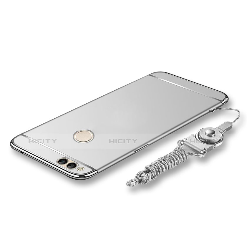 Custodia Lusso Metallo Laterale e Plastica Cover con Cordoncino per Huawei Honor 7X Argento