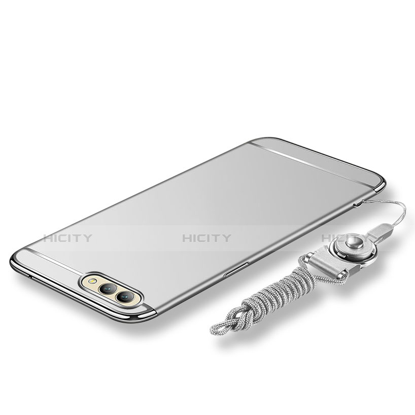 Custodia Lusso Metallo Laterale e Plastica Cover con Cordoncino per Huawei Honor V10 Argento