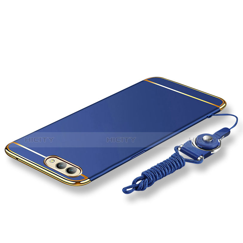 Custodia Lusso Metallo Laterale e Plastica Cover con Cordoncino per Huawei Honor V10 Blu