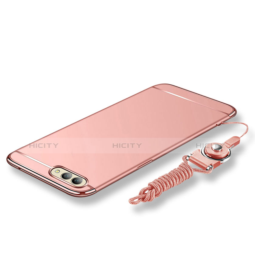 Custodia Lusso Metallo Laterale e Plastica Cover con Cordoncino per Huawei Honor View 10 Oro Rosa