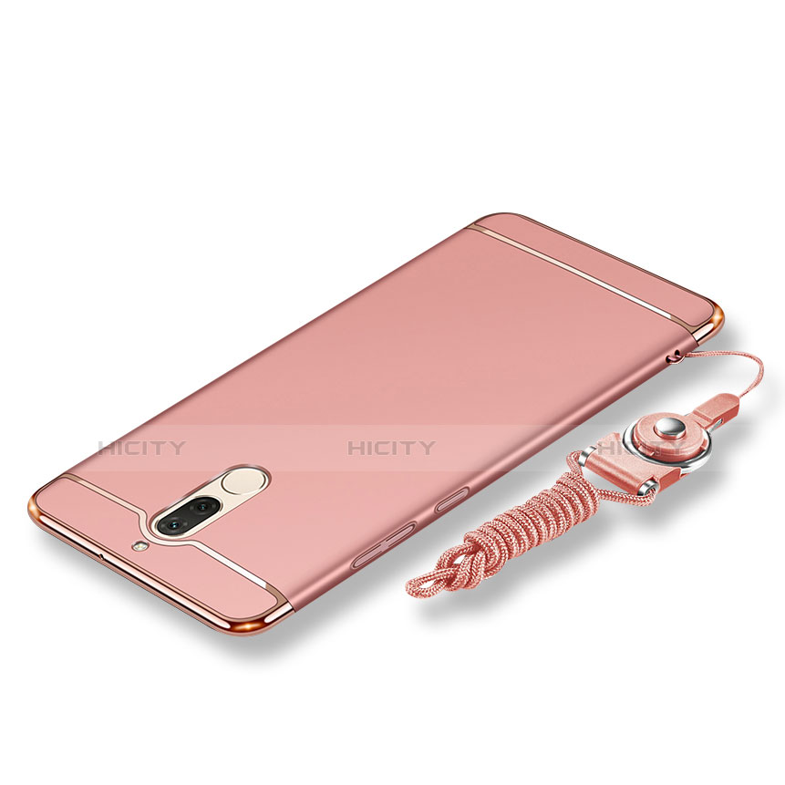 Custodia Lusso Metallo Laterale e Plastica Cover con Cordoncino per Huawei Mate 10 Lite Oro Rosa