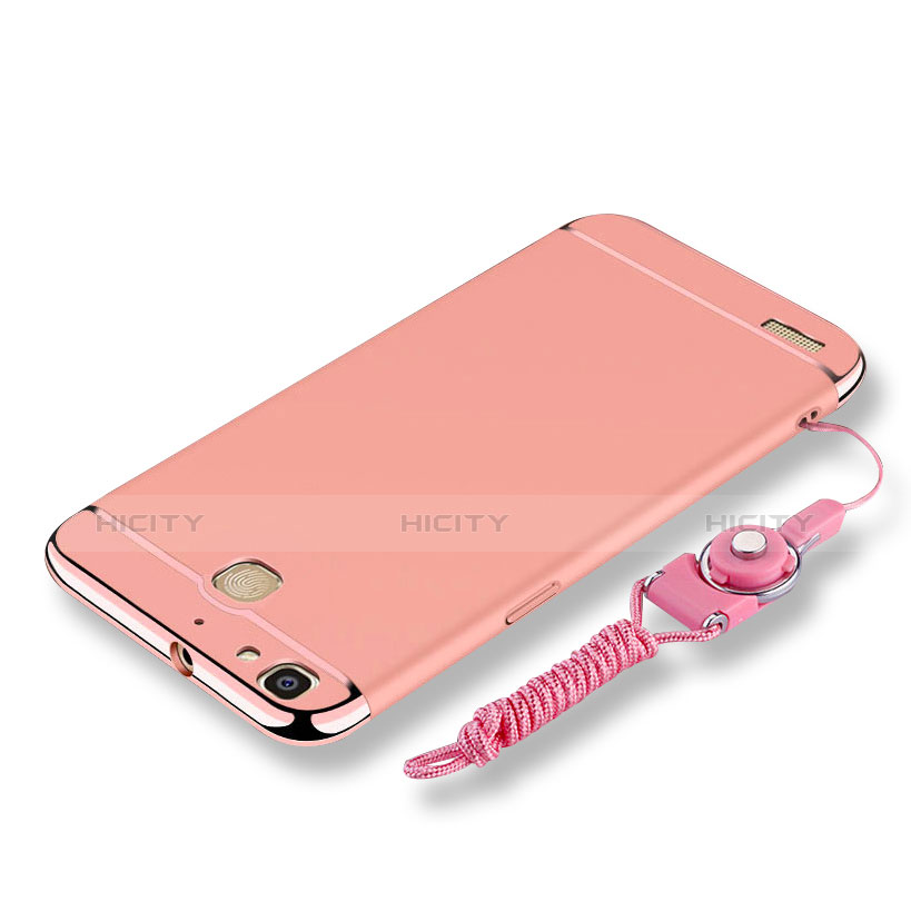 Custodia Lusso Metallo Laterale e Plastica Cover con Cordoncino per Huawei P8 Lite Smart Oro Rosa