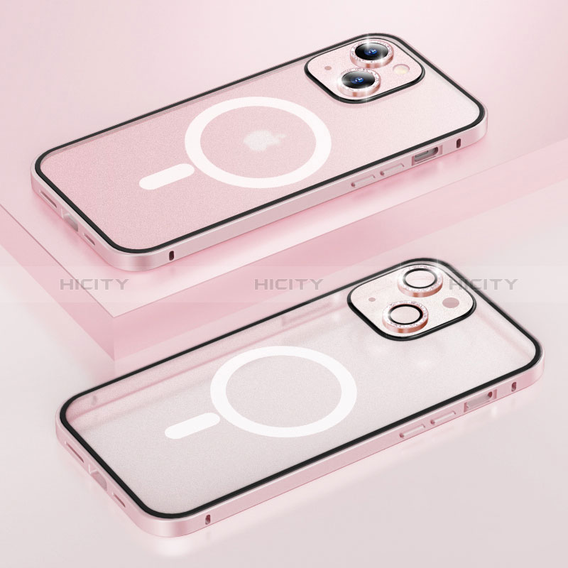 Custodia Lusso Metallo Laterale e Plastica Cover con Mag-Safe Magnetic Bling-Bling LF1 per Apple iPhone 13 Oro Rosa