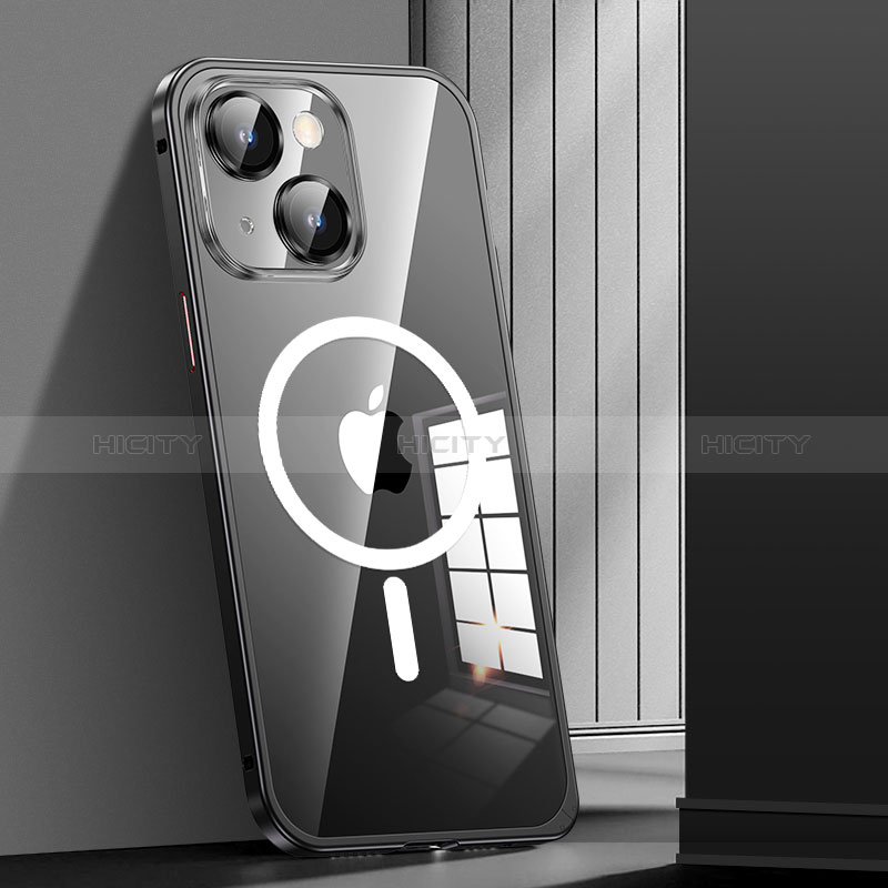 Custodia Lusso Metallo Laterale e Plastica Cover con Mag-Safe Magnetic JL1 per Apple iPhone 13 Nero