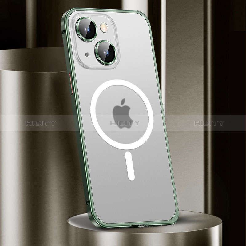 Custodia Lusso Metallo Laterale e Plastica Cover con Mag-Safe Magnetic JL2 per Apple iPhone 13 Verde