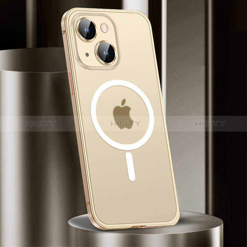 Custodia Lusso Metallo Laterale e Plastica Cover con Mag-Safe Magnetic JL2 per Apple iPhone 14 Oro