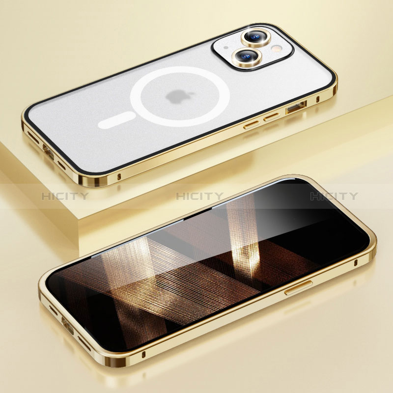 Custodia Lusso Metallo Laterale e Plastica Cover con Mag-Safe Magnetic LF1 per Apple iPhone 15 Plus
