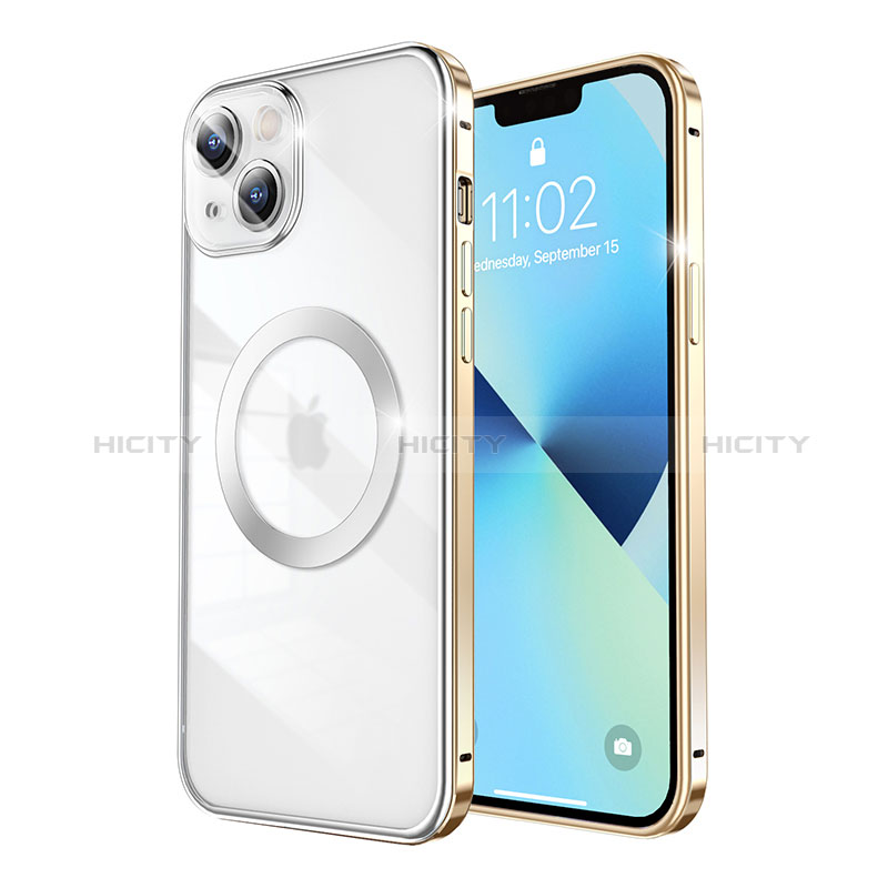 Custodia Lusso Metallo Laterale e Plastica Cover con Mag-Safe Magnetic LF3 per Apple iPhone 13 Oro