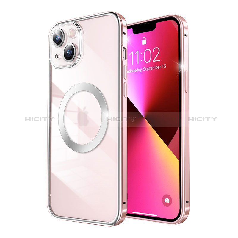 Custodia Lusso Metallo Laterale e Plastica Cover con Mag-Safe Magnetic LF3 per Apple iPhone 13 Oro Rosa