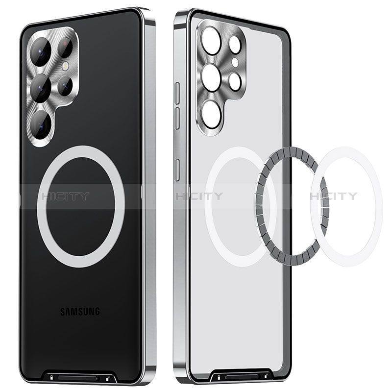 Custodia Lusso Metallo Laterale e Plastica Cover con Mag-Safe Magnetic LK2 per Samsung Galaxy S22 Ultra 5G Argento
