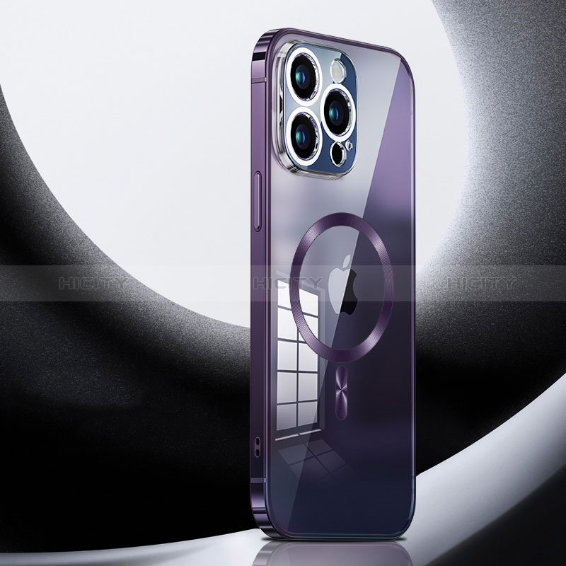 Custodia Lusso Metallo Laterale e Plastica Cover con Mag-Safe Magnetic LK3 per Apple iPhone 14 Pro Max Viola