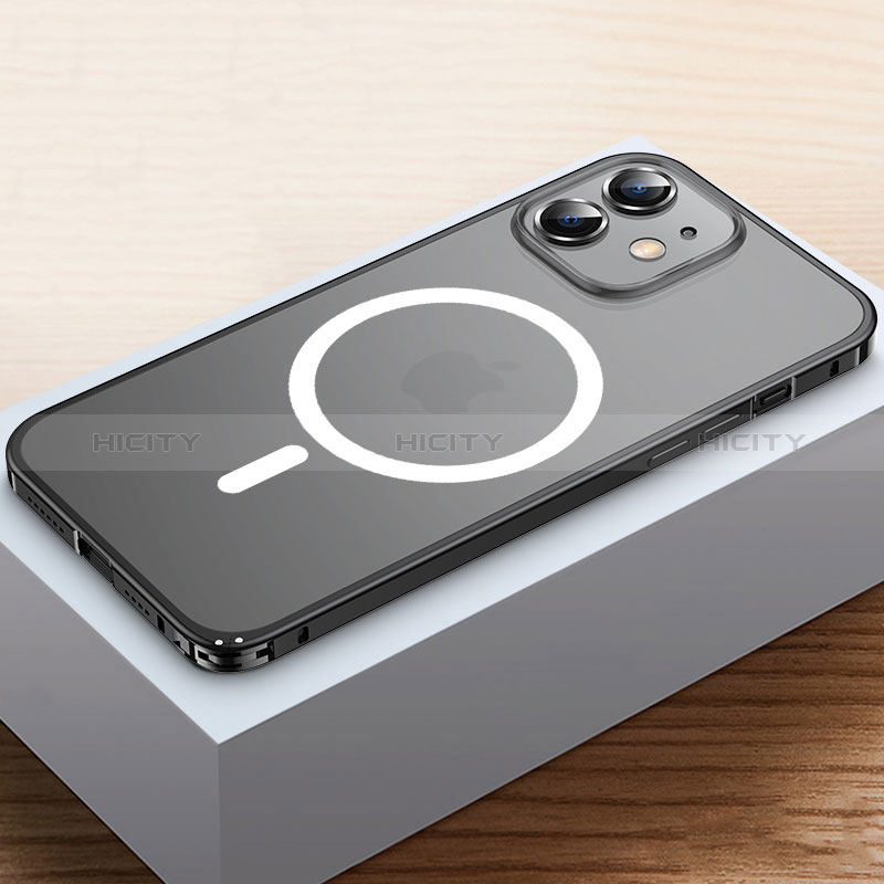 Custodia Lusso Metallo Laterale e Plastica Cover con Mag-Safe Magnetic QC2 per Apple iPhone 12 Mini Nero