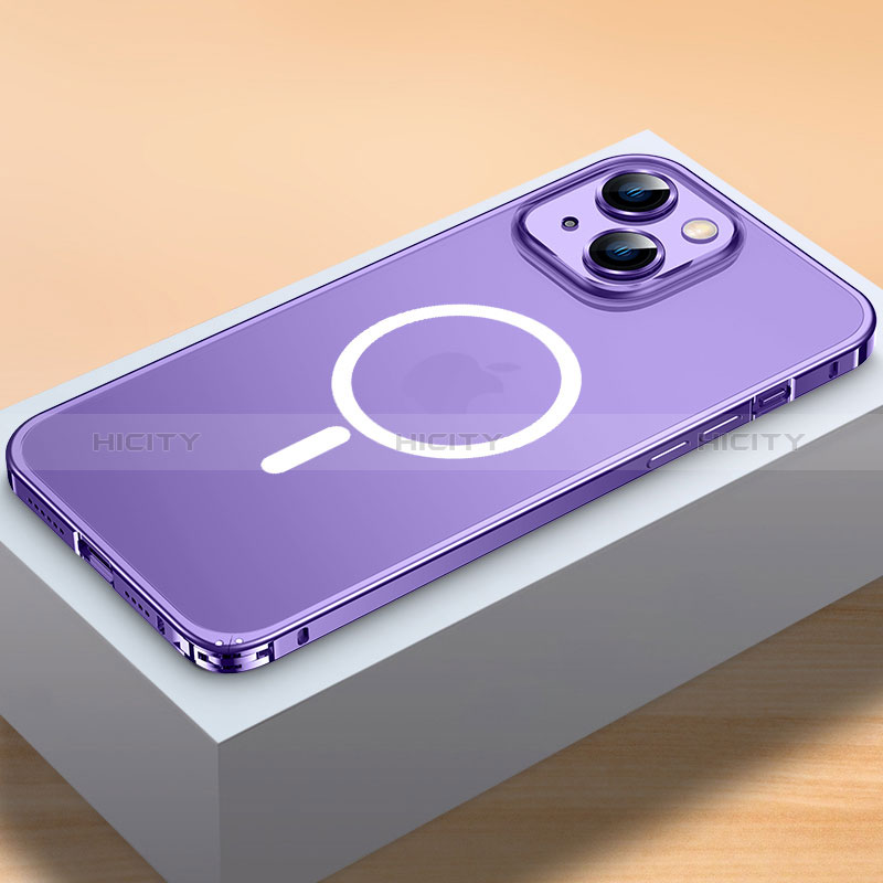 Custodia Lusso Metallo Laterale e Plastica Cover con Mag-Safe Magnetic QC2 per Apple iPhone 13 Viola