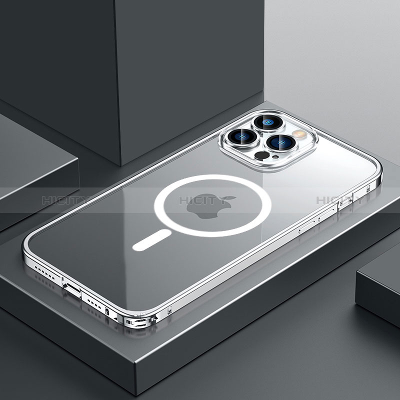Custodia Lusso Metallo Laterale e Plastica Cover con Mag-Safe Magnetic QC3 per Apple iPhone 12 Pro Max Argento