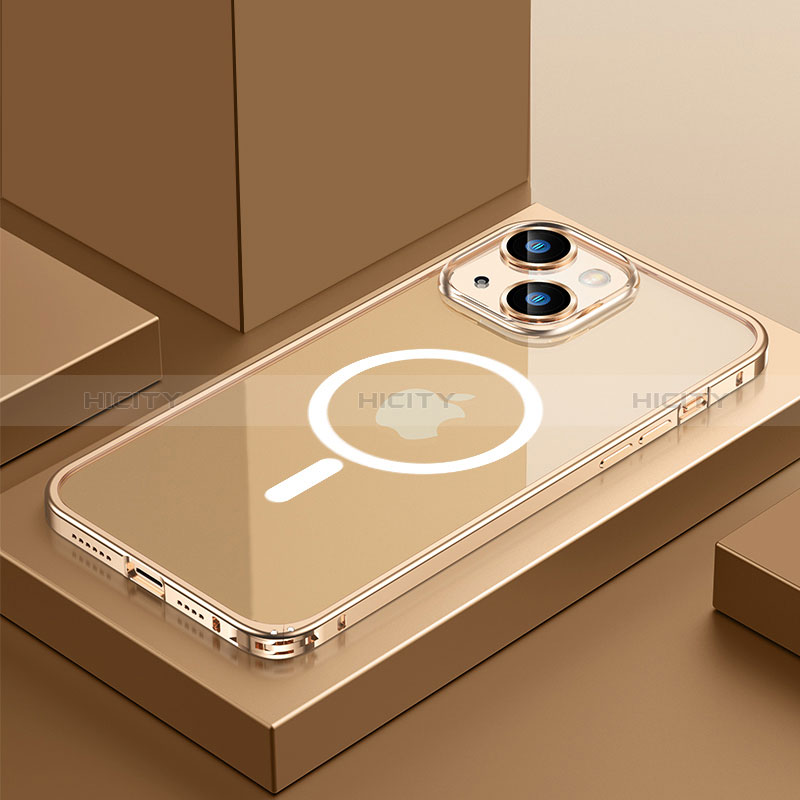 Custodia Lusso Metallo Laterale e Plastica Cover con Mag-Safe Magnetic QC3 per Apple iPhone 13 Mini Oro