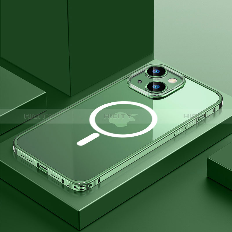 Custodia Lusso Metallo Laterale e Plastica Cover con Mag-Safe Magnetic QC3 per Apple iPhone 13 Mini Verde