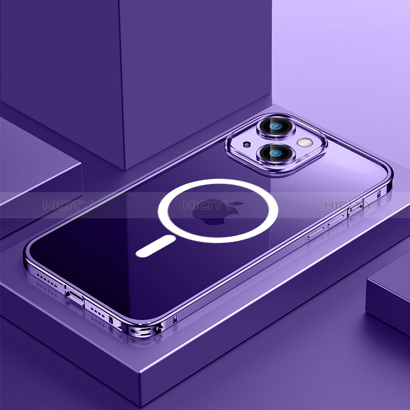 Custodia Lusso Metallo Laterale e Plastica Cover con Mag-Safe Magnetic QC3 per Apple iPhone 13 Mini Viola