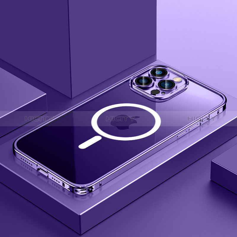 Custodia Lusso Metallo Laterale e Plastica Cover con Mag-Safe Magnetic QC3 per Apple iPhone 13 Pro Viola
