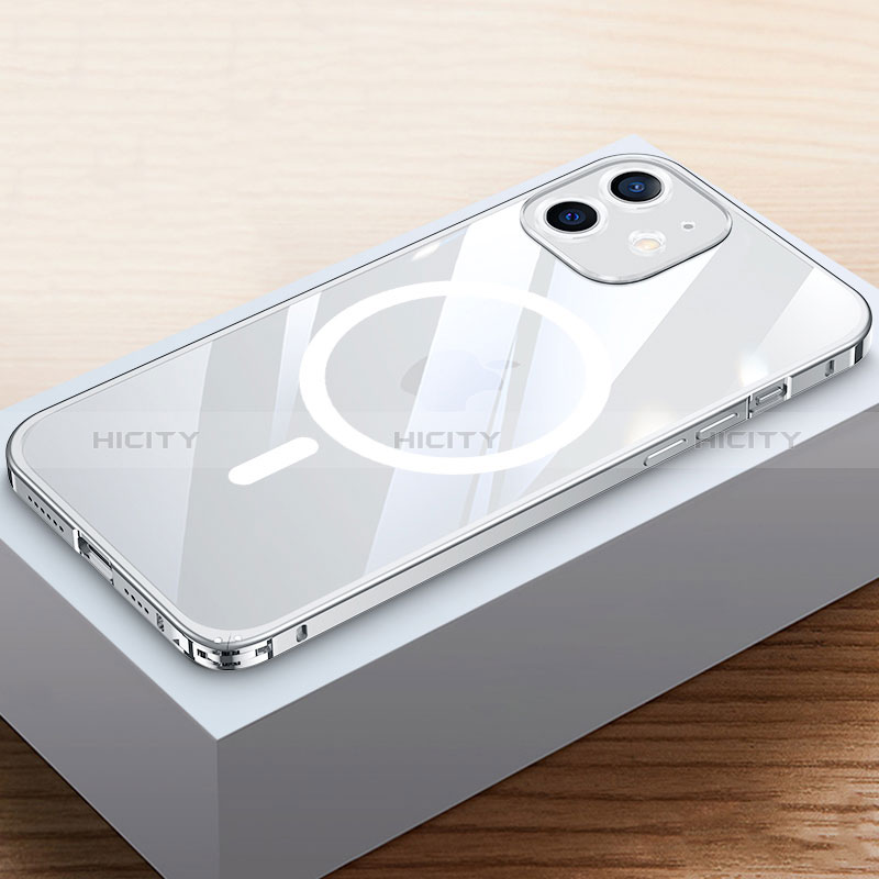 Custodia Lusso Metallo Laterale e Plastica Cover con Mag-Safe Magnetic QC4 per Apple iPhone 12 Mini Argento