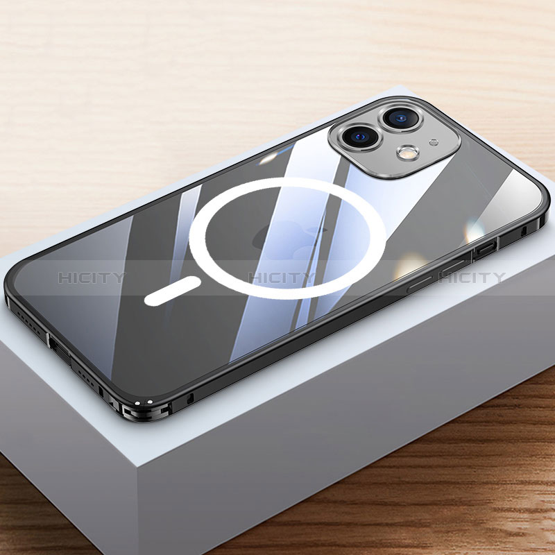 Custodia Lusso Metallo Laterale e Plastica Cover con Mag-Safe Magnetic QC4 per Apple iPhone 12 Mini Nero