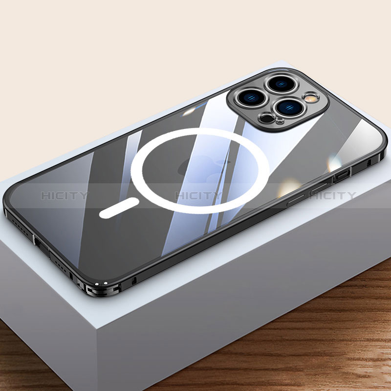 Custodia Lusso Metallo Laterale e Plastica Cover con Mag-Safe Magnetic QC4 per Apple iPhone 13 Pro Max