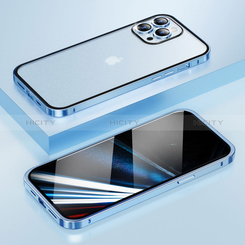 Custodia Lusso Metallo Laterale e Plastica Cover LF4 per Apple iPhone 13 Pro Max Blu