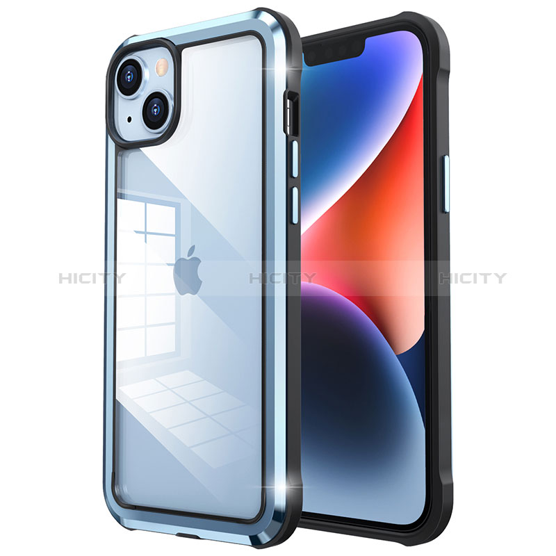 Custodia Lusso Metallo Laterale e Plastica Cover LF6 per Apple iPhone 14 Plus Blu