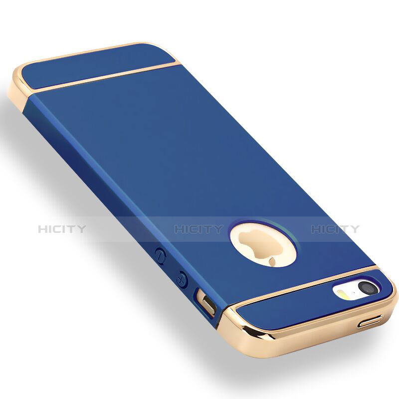 Custodia Lusso Metallo Laterale e Plastica Cover M01 per Apple iPhone 5 Blu