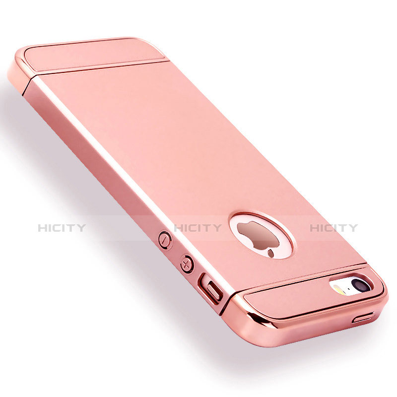 Custodia Lusso Metallo Laterale e Plastica Cover M01 per Apple iPhone 5 Oro Rosa