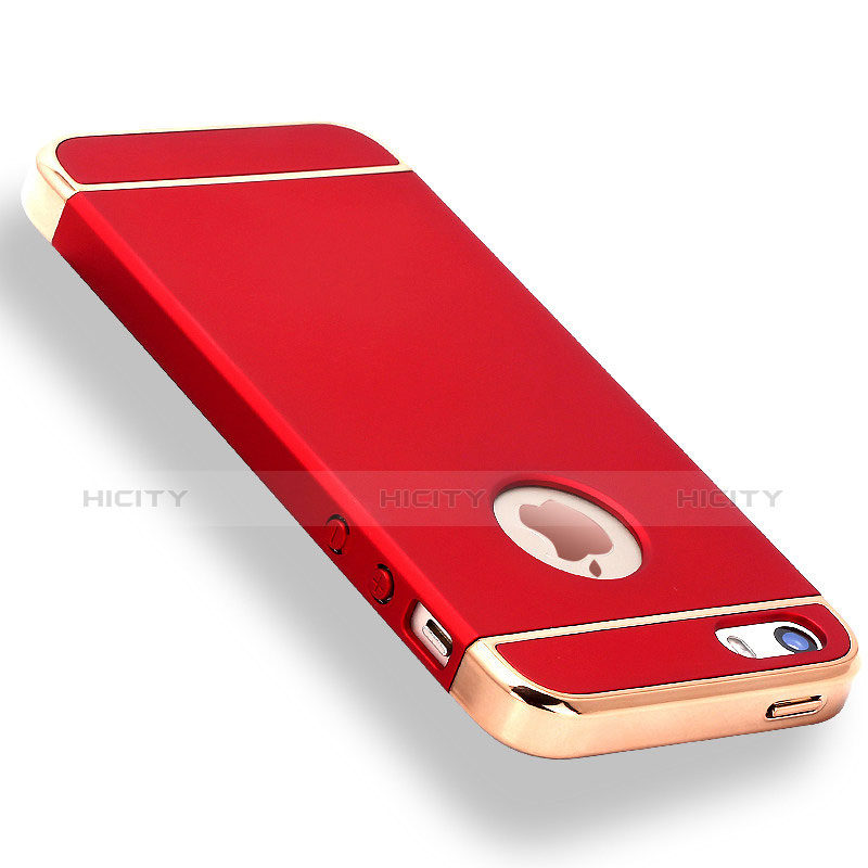 Custodia Lusso Metallo Laterale e Plastica Cover M01 per Apple iPhone 5 Rosso