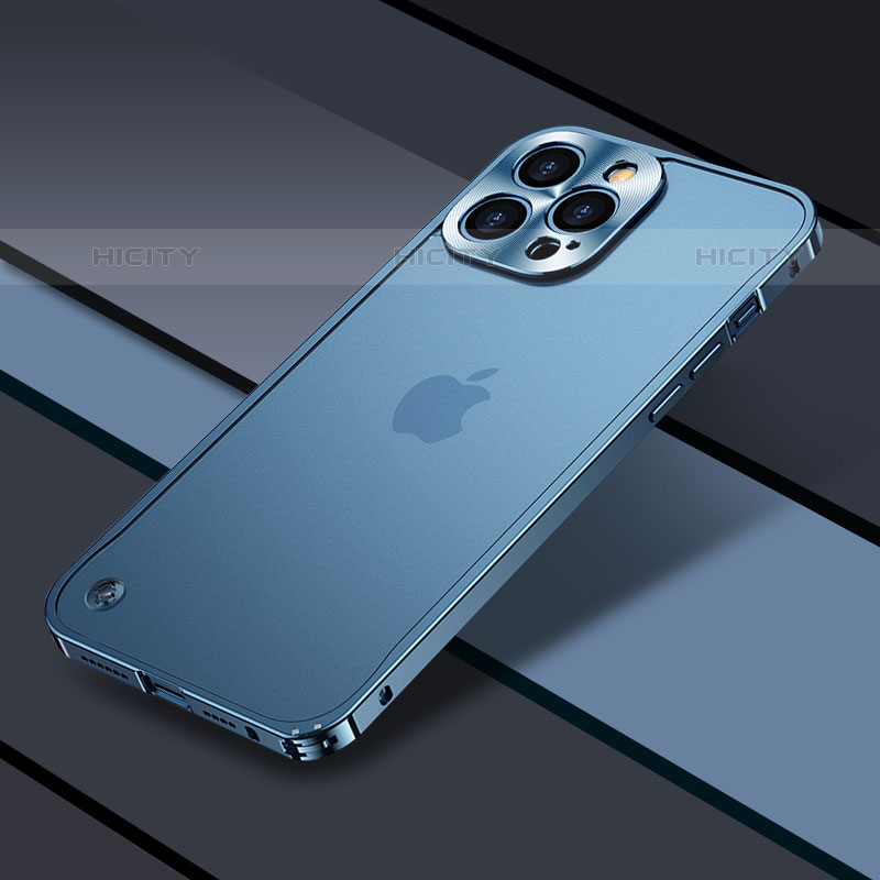 Custodia Lusso Metallo Laterale e Plastica Cover QC1 per Apple iPhone 15 Pro Blu