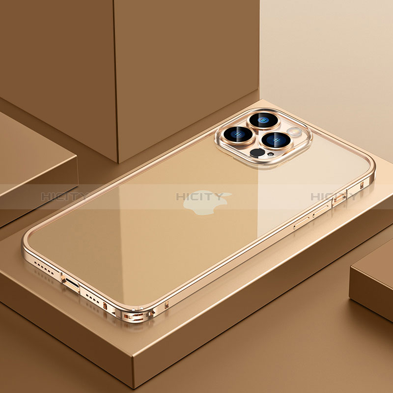 Custodia Lusso Metallo Laterale e Plastica Cover QC4 per Apple iPhone 12 Pro Max Oro
