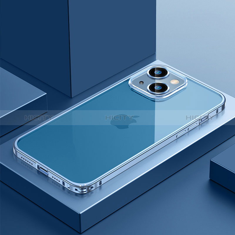 Custodia Lusso Metallo Laterale e Plastica Cover QC4 per Apple iPhone 13 Blu