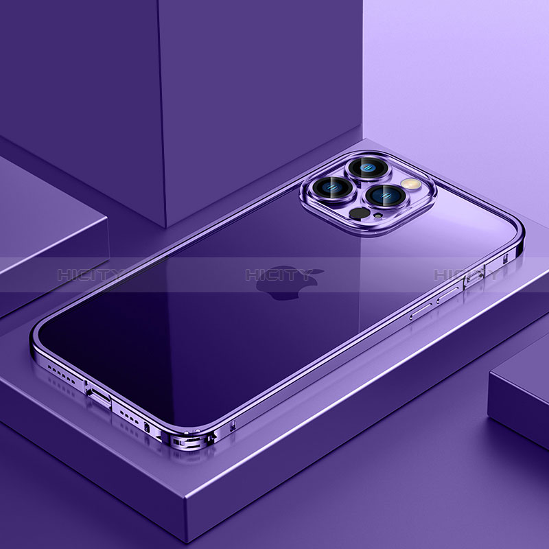 Custodia Lusso Metallo Laterale e Plastica Cover QC4 per Apple iPhone 13 Pro Max Viola