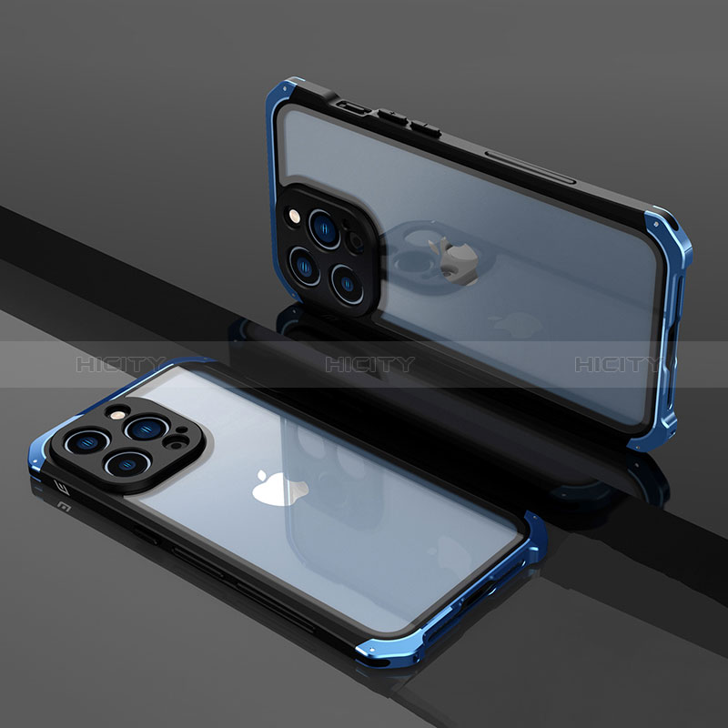 Custodia Lusso Metallo Laterale e Plastica Cover SQ1 per Apple iPhone 13 Pro Max Blu