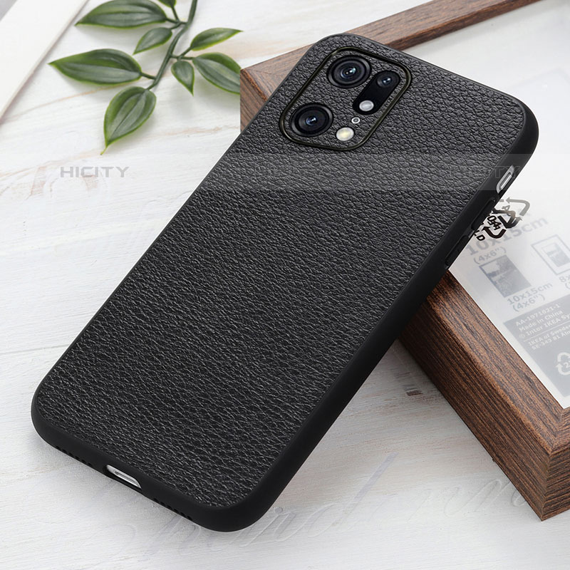 Custodia Lusso Pelle Cover B02H per Oppo Find X5 Pro 5G Nero