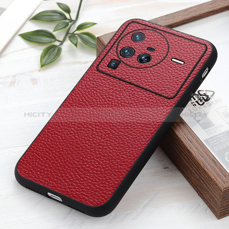 Custodia Lusso Pelle Cover B02H per Vivo X80 Pro 5G Rosso