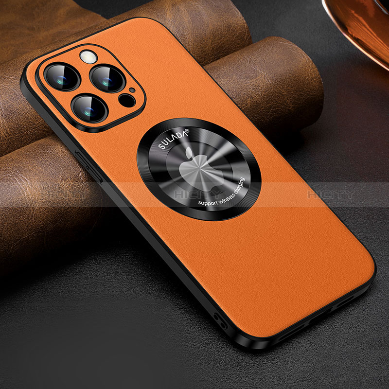 Custodia Lusso Pelle Cover con Mag-Safe Magnetic LD2 per Apple iPhone 13 Pro Max Arancione